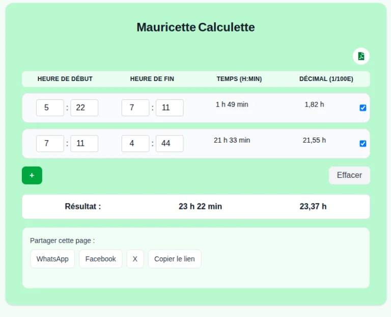 calcul des heures de travail