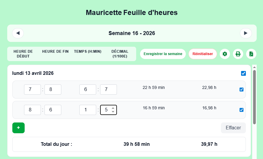 calcul des heures de travail