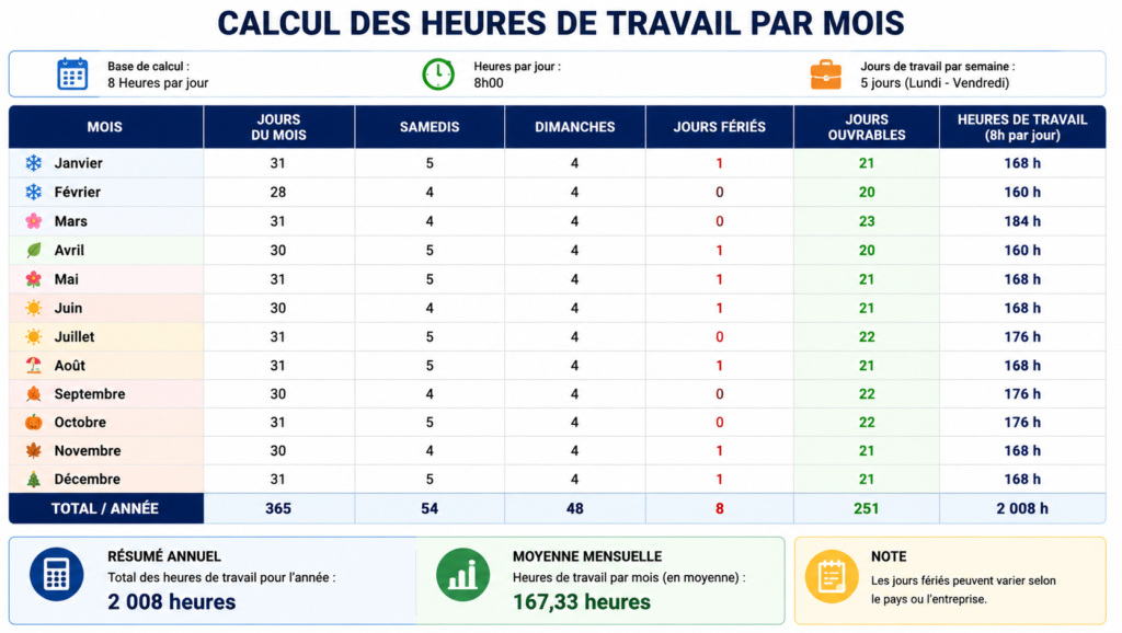 Calcul des Heures de Travail par Mois