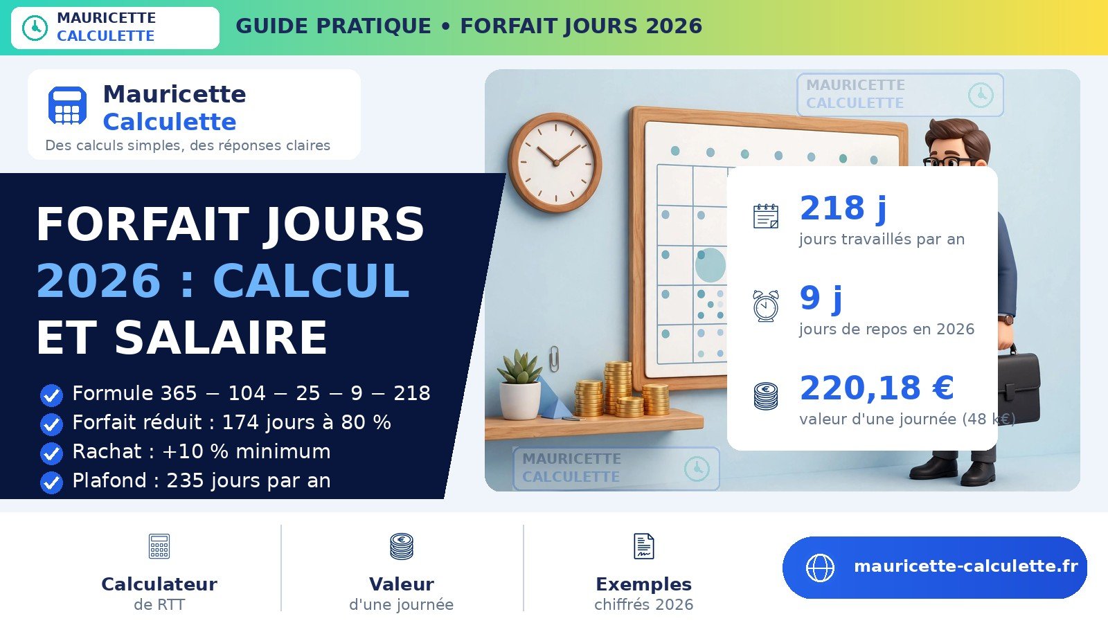Read more about the article Forfait jours 2026 : calcul, 218 jours, RTT et salaire