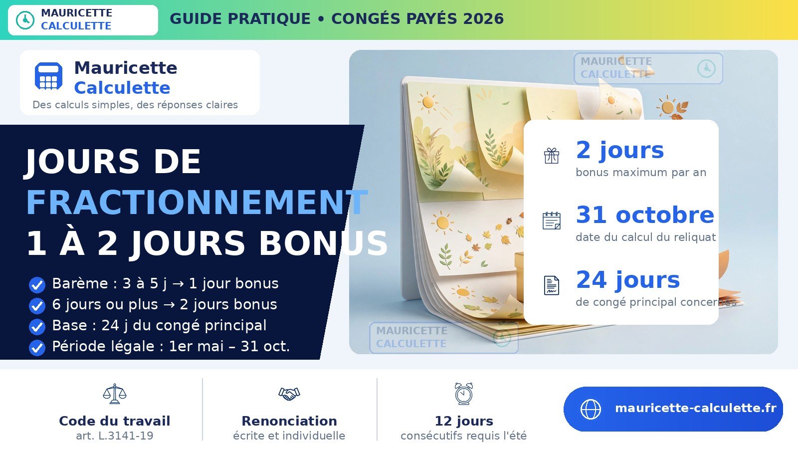 Read more about the article Jours de fractionnement 2026 : conditions, calcul et barème