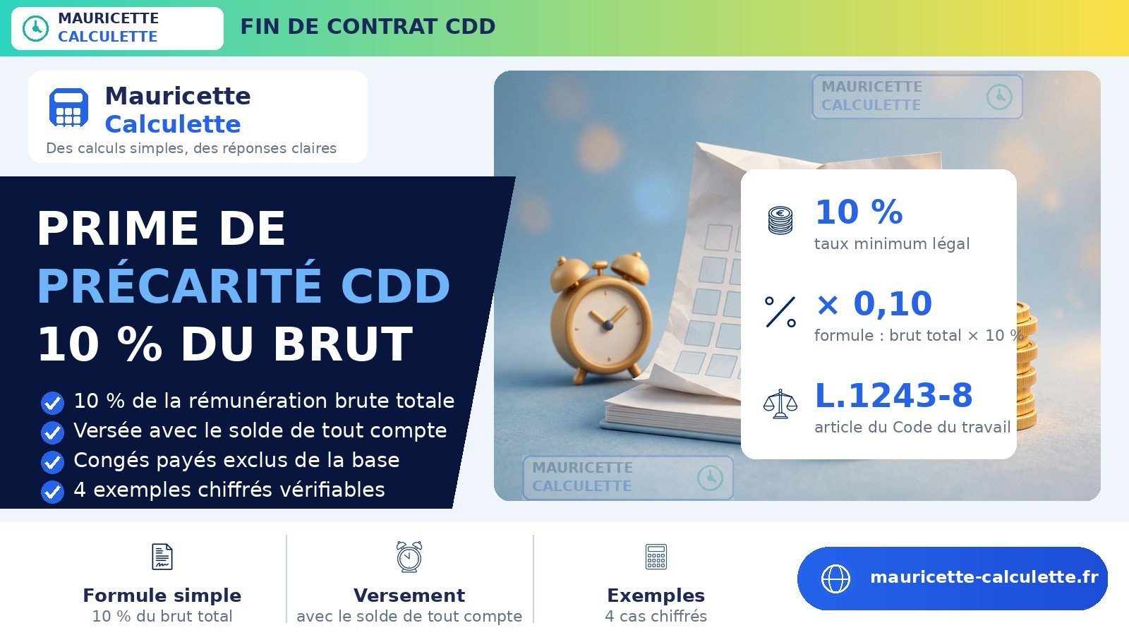 Read more about the article Prime de précarité CDD 2026 : calcul de l’indemnité (10 %)