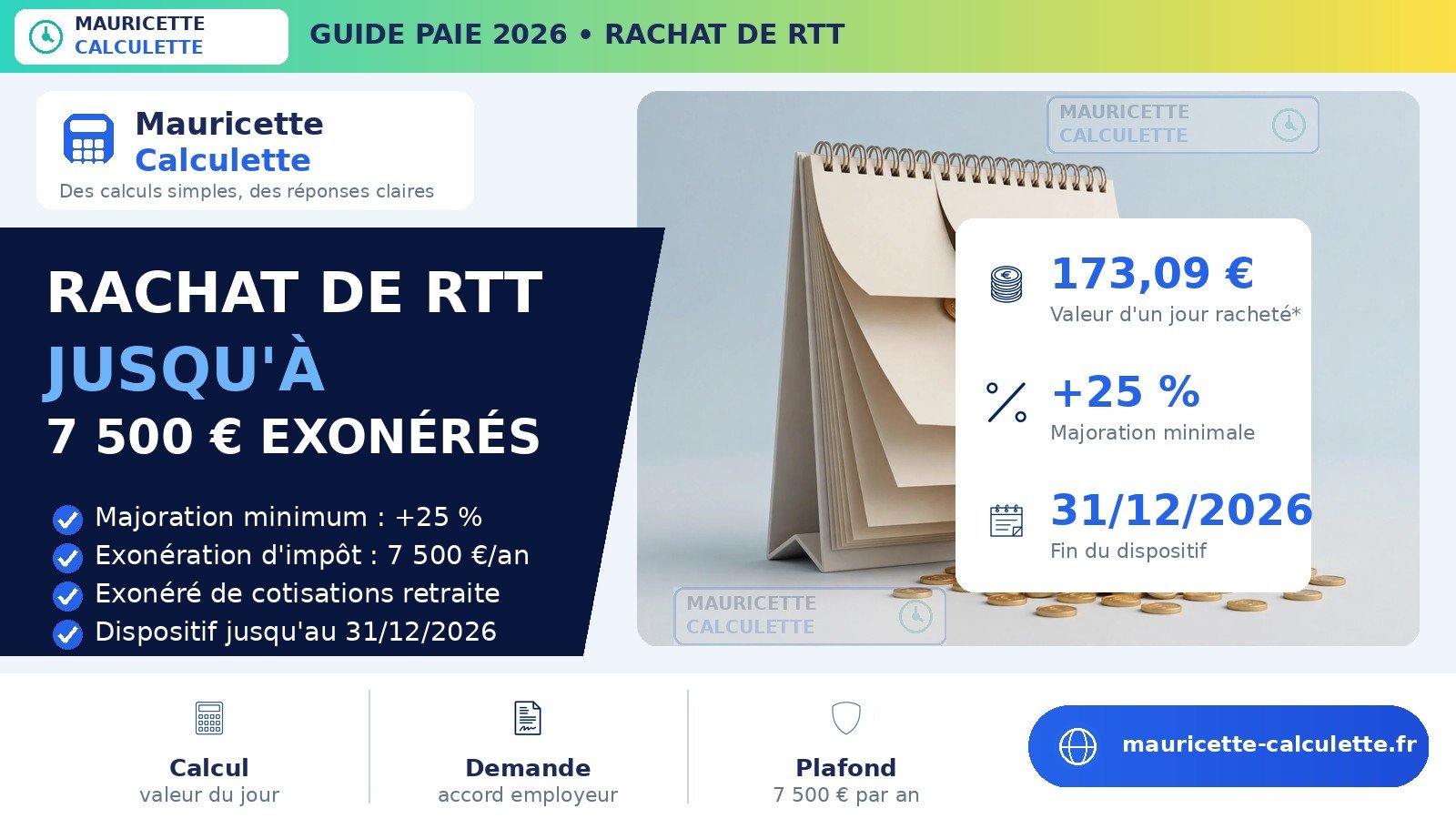You are currently viewing Rachat de jours de RTT 2026 : calcul, exonération et plafond