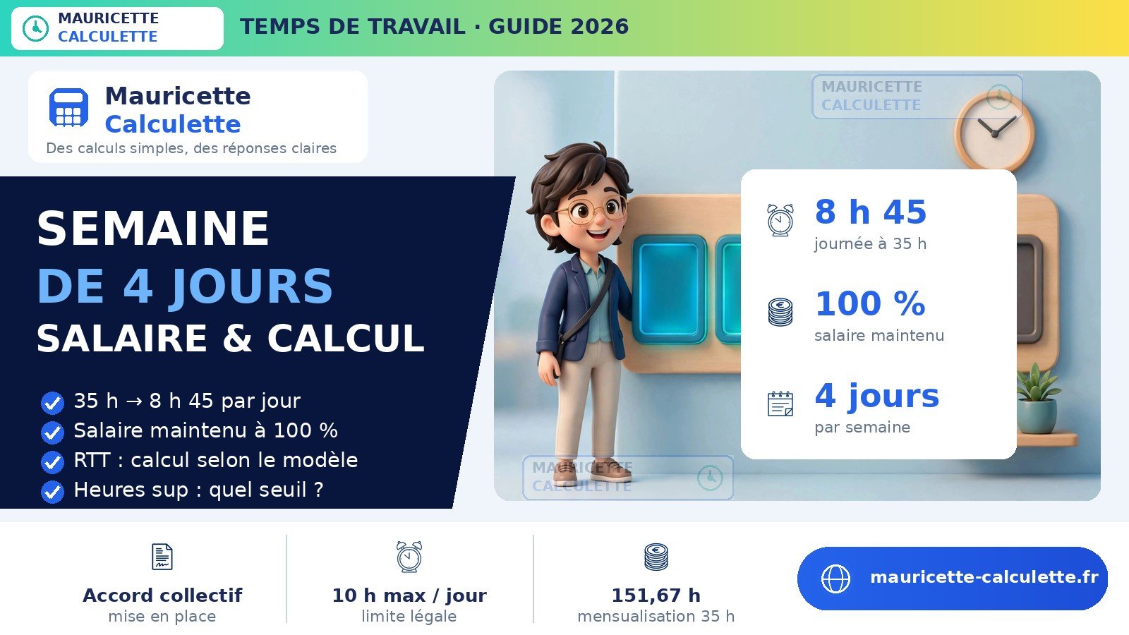 Read more about the article Semaine de 4 jours 2026 : salaire, RTT et calcul complet